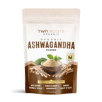 Two Roots Organic Ashwagandha powder packaging on a white background