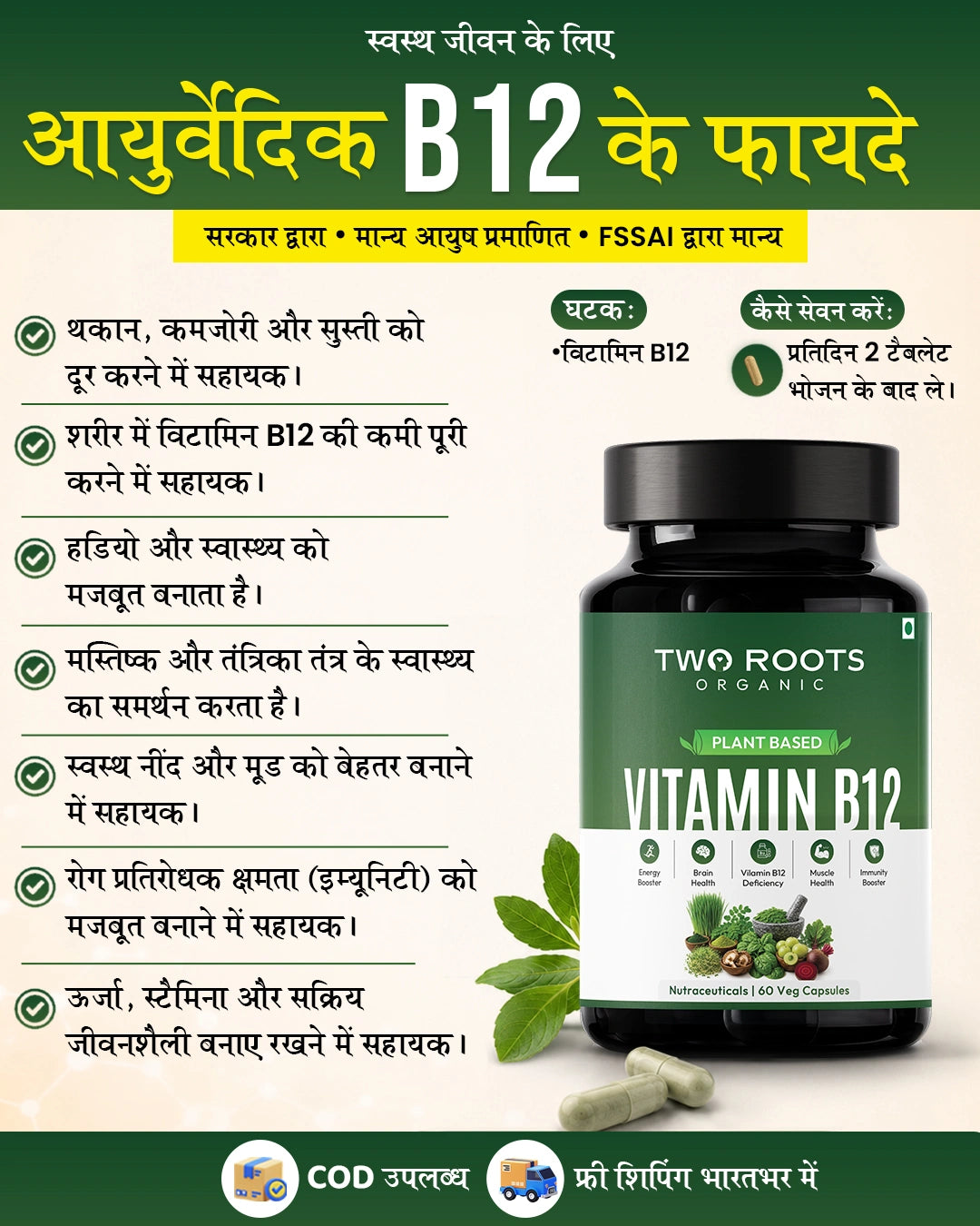 Plant Based Vitamin B12 Capsules - Pack of 2