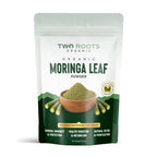 Two Roots Organic Moringa Leaf Powder packaging on a white background